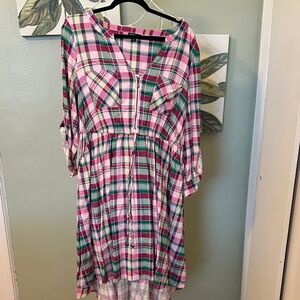 Torrid Pink and Green Plaid High Low Dress